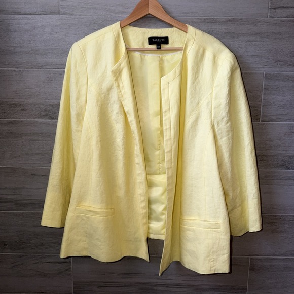 Talbots Jackets & Blazers - Talbots Open Front 100% Linen Blazer Size 22W Yellow Lined Lagenlook Preppy